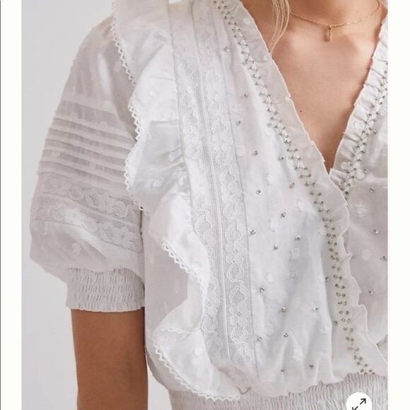 Anthropologie Duet Ginevra Ruffled Embroidered Blouse Size XL - Picture 4 of 16
